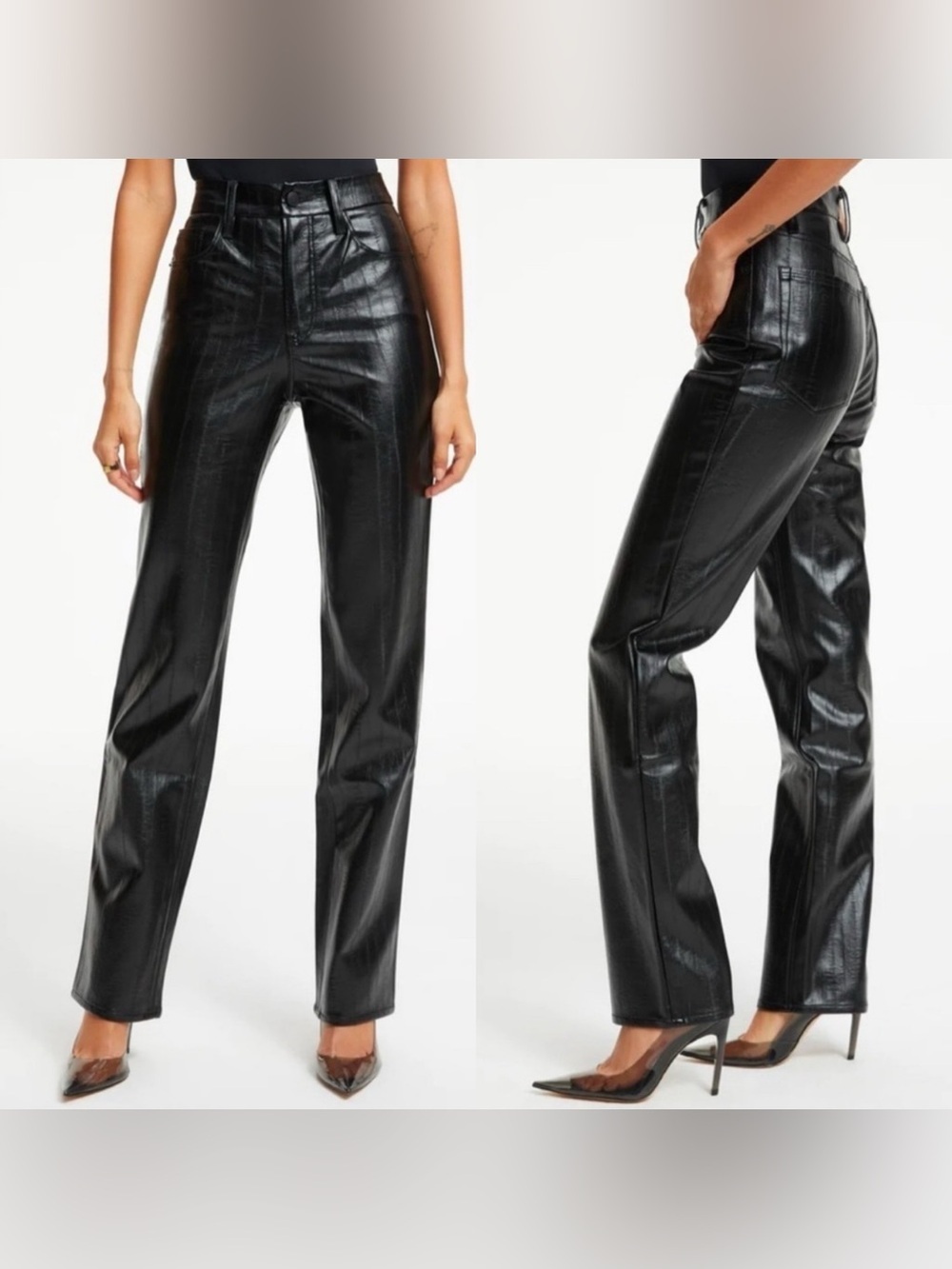 Good American Better Than Leather Icon Pants Women's 2/26 Black Eel High Rise